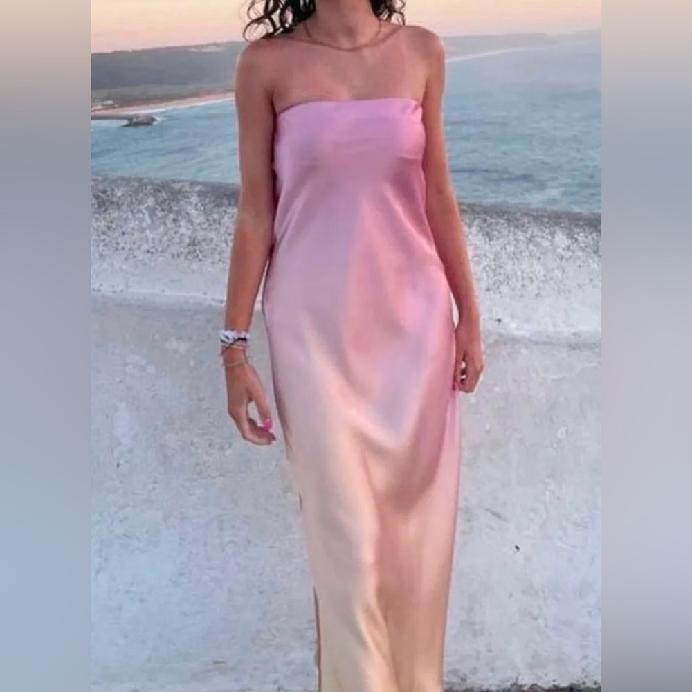 Zara Strapless Satin Midi Dress